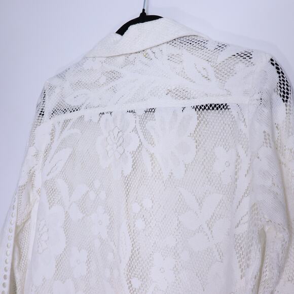 HEMANT & NANDITA Chemical Lace Button Front Shirt White Floral Women's XS - Picture 9 of 13